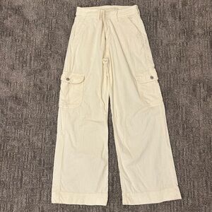 Ivory American Eagle Super High Rise Baggy Wide Leg corduroy cargos